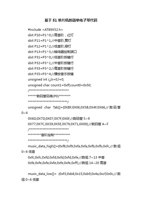基于51单片机的简单电子琴代码