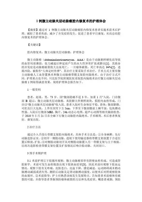 1例腹主动脉夹层动脉瘤腔内修复术的护理体会