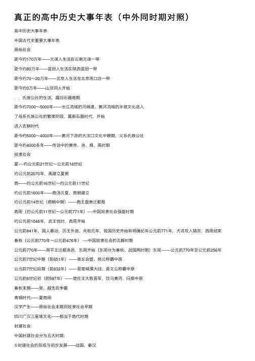 真正的高中历史大事年表（中外同时期对照）