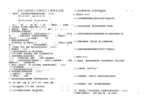 北师大课标版六年级语文下册期末试题