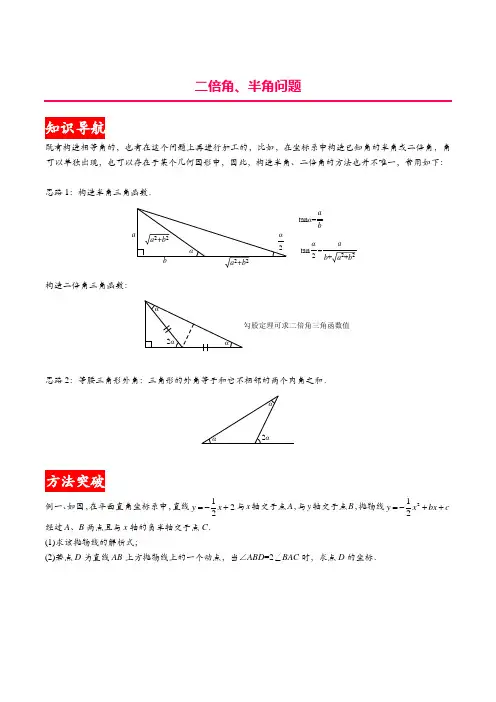 2022年中考数学二次函数压轴突破 专题20 二倍角、半角问题(教师版含解析)