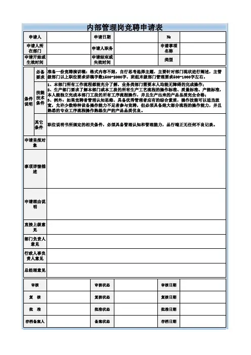 内部管理岗竞聘申请表