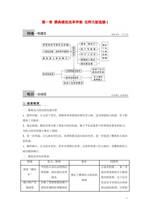 新高中历史第一章雅典梭伦改革学案北师大版选修1