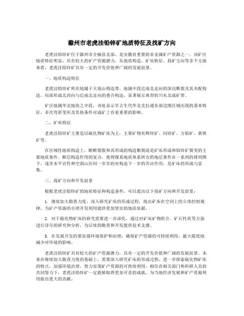 滁州市老虎洼铅锌矿地质特征及找矿方向