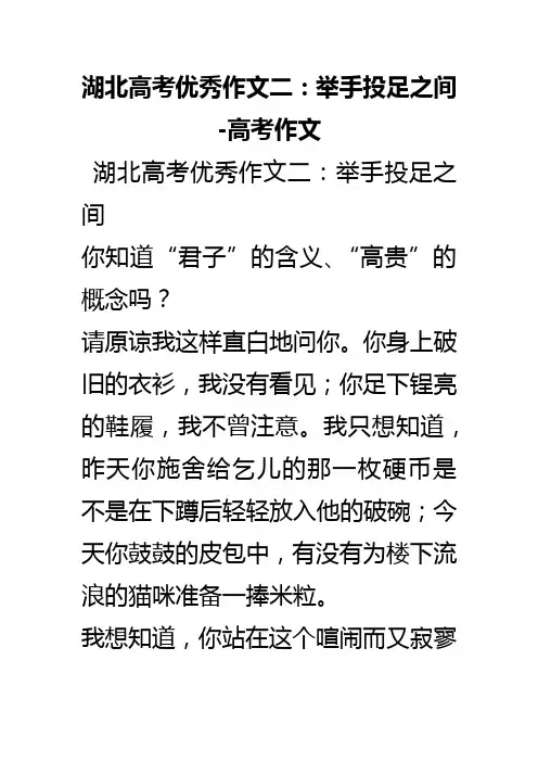 湖北高考优秀作文三篇