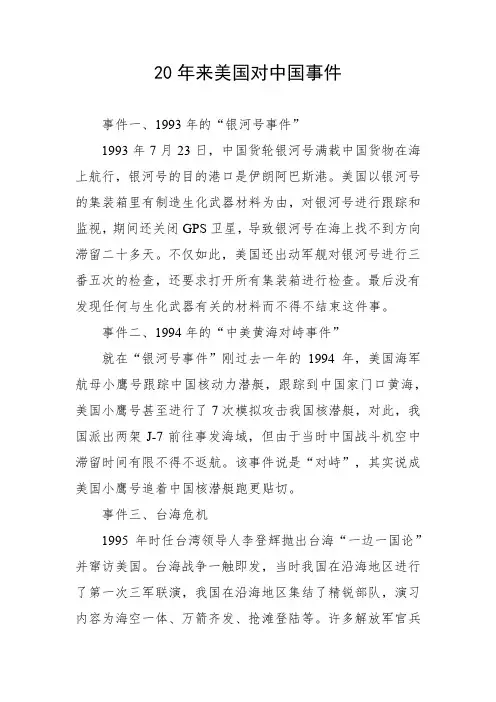 20年来美国对中国事件