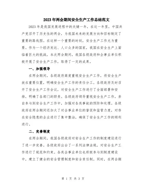 2023年两会期间安全生产工作总结范文