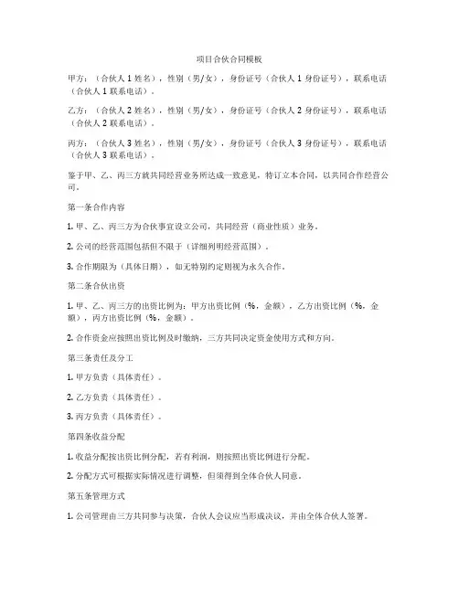项目合伙合同模板