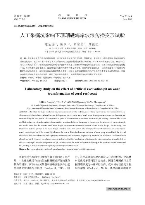 人工采掘坑影响下珊瑚礁海岸波浪传播变形试验