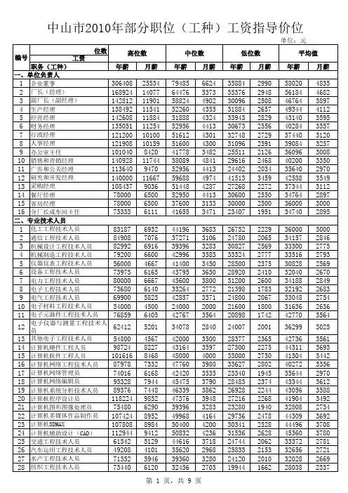 中山市2010工资指导线