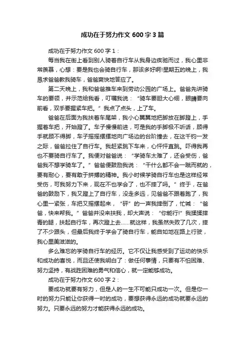 成功在于努力作文600字3篇