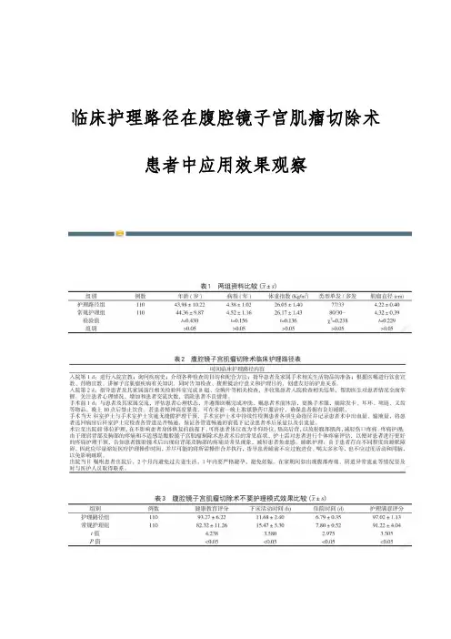临床护理路径在腹腔镜子宫肌瘤切除术患者中应用效果观察