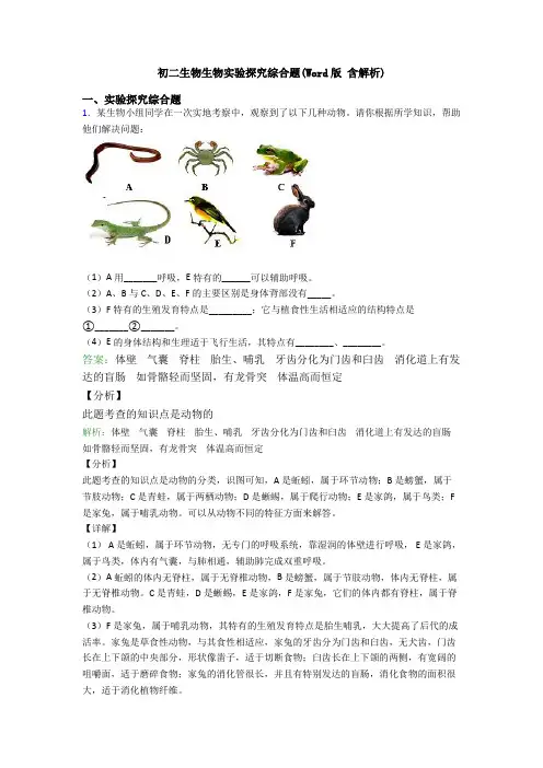 初二生物生物实验探究综合题(Word版 含解析)
