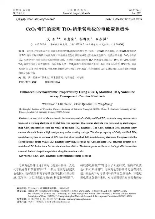 CeO2 修饰的透明 TiO2 纳米管电极的电致变色器件