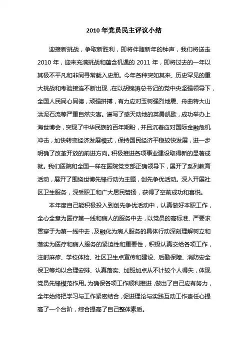2010年党员民主评议小结