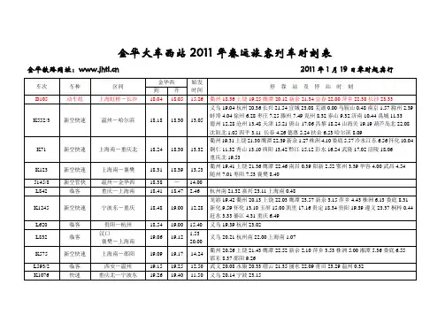 2011年春运 金华火车站最新时间表