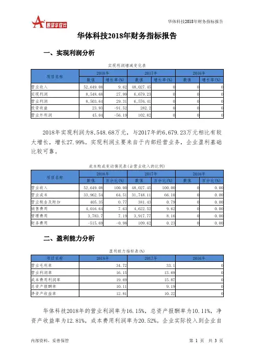 华体科技2018年财务指标报告-智泽华