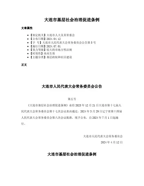 大连市基层社会治理促进条例