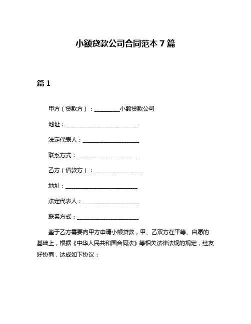 小额贷款公司合同范本7篇