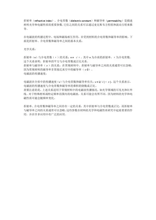 折射率和介电常数磁导率的关系