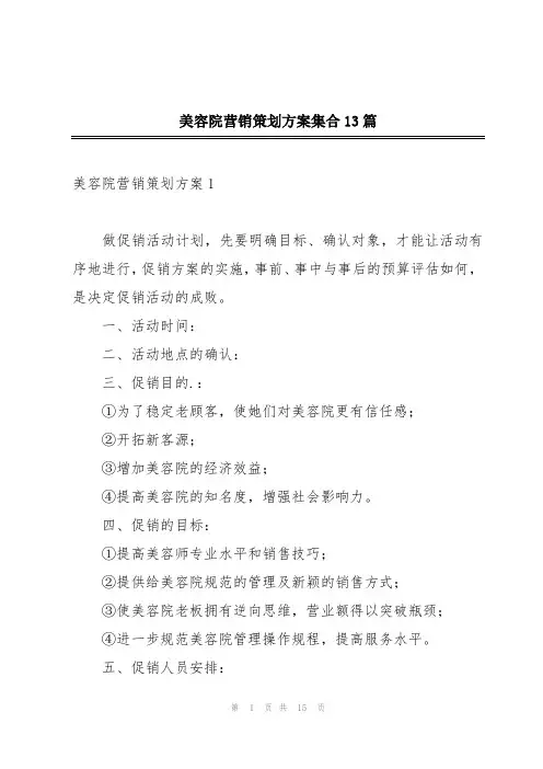 美容院营销策划方案集合13篇