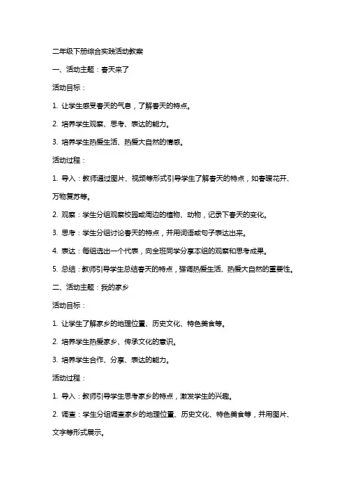 二年级下册综合实践活动教案