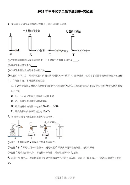 2024年中考化学二轮专题训练-实验题