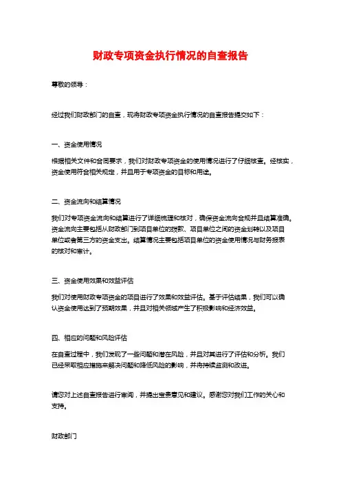 财政专项资金执行情况的自查报告