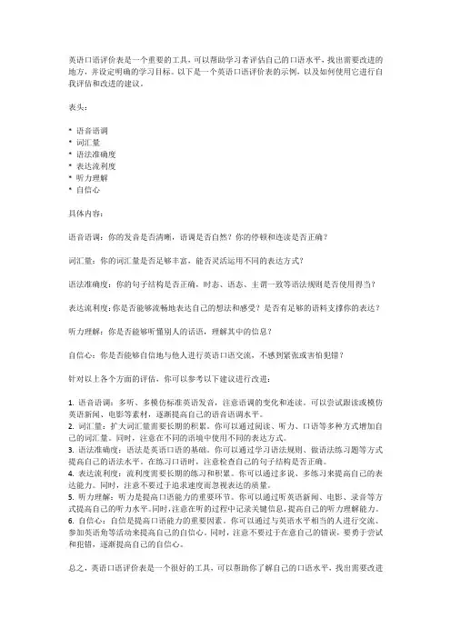 英语口语评价表