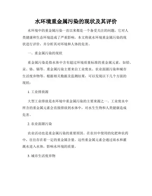 水环境重金属污染的现状及其评价