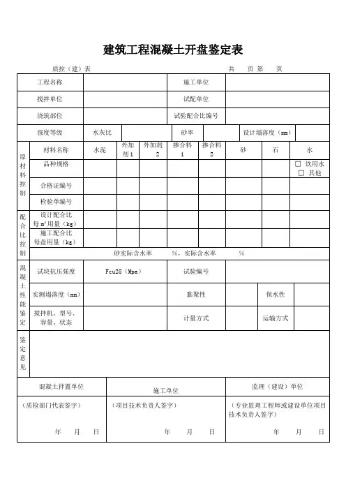建筑工程混凝土开盘鉴定表(标准版)