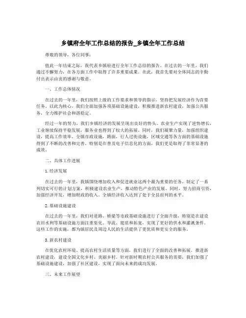 乡镇府全年工作总结的报告_乡镇全年工作总结