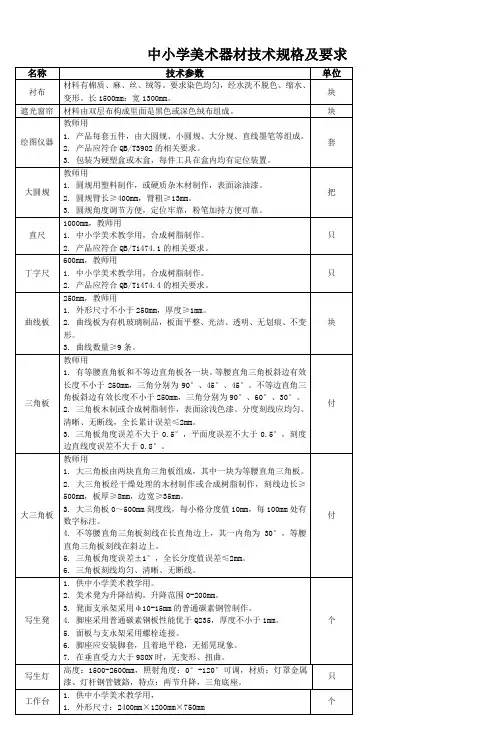 中小学美术器材技术规格及要求