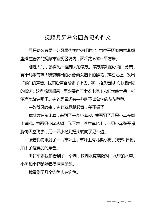 抚顺月牙岛公园游记的作文