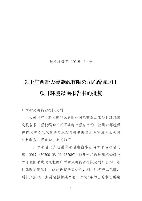 项目环境影响报告书的批复