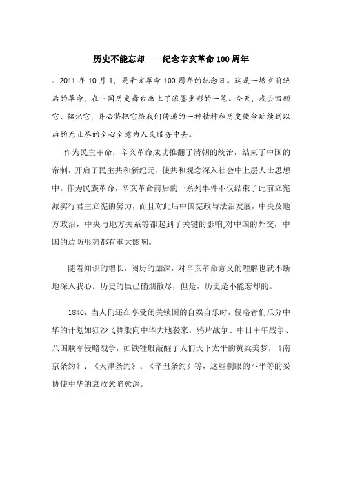历史不能忘却纪念辛亥革命100周年