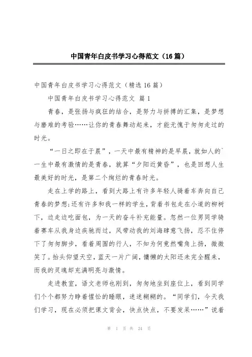 中国青年白皮书学习心得范文(16篇)