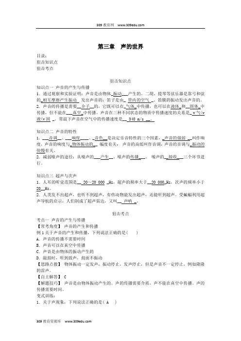 中考物理总复习知识点+考点第三章声的世界