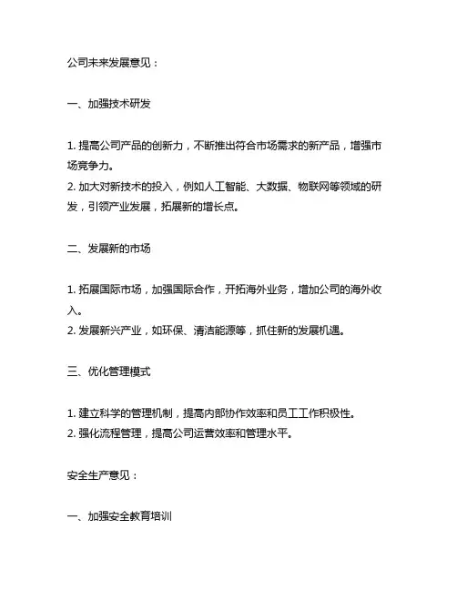 对公司的未来发展,安全生产等工作有什么好的意见