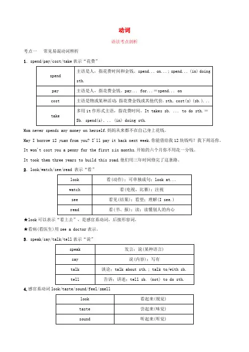山东省滨州市2019年中考英语语法专项复习语法九动词语法考点剖析