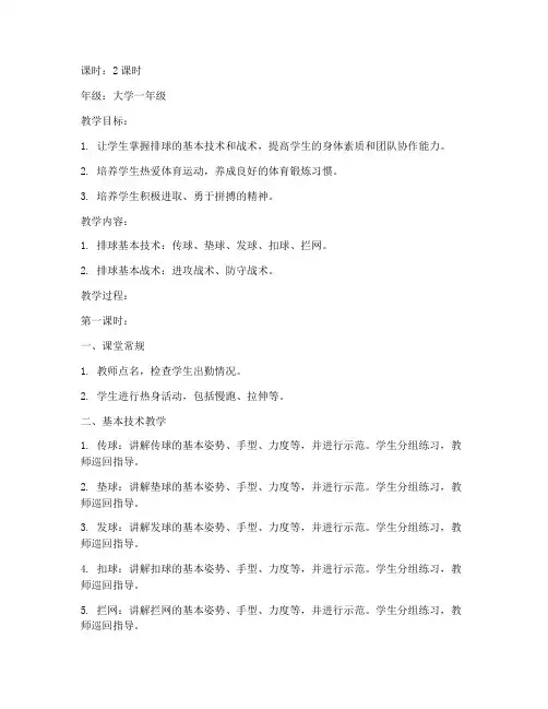 大学体育课教案排球