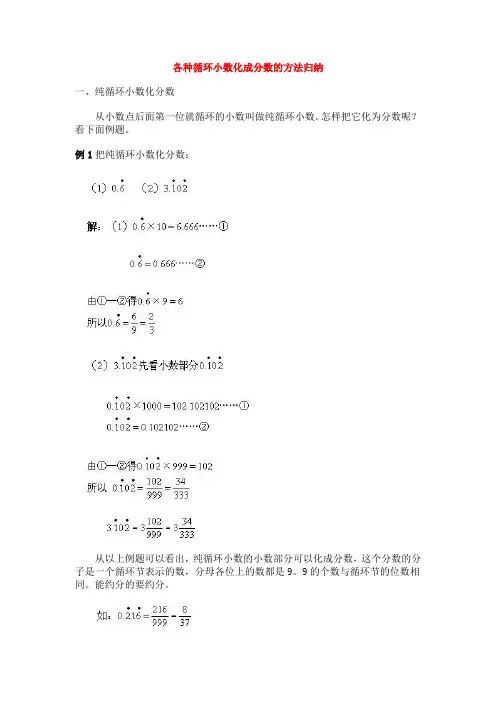 (完整版)小学奥数之各种循环小数化成分数的方法归纳