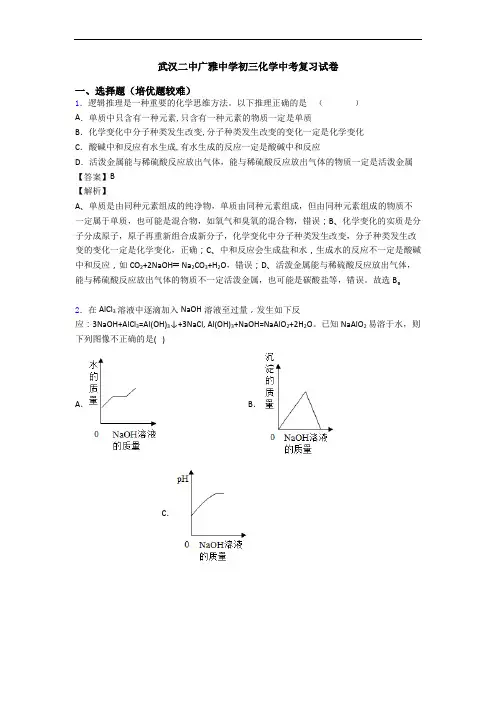 武汉二中广雅中学初三化学中考复习试卷