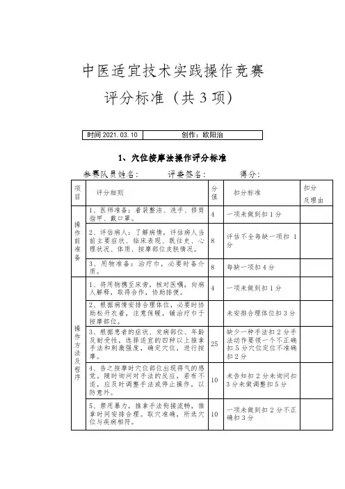 中医适宜技术操作评分标准之欧阳治创编