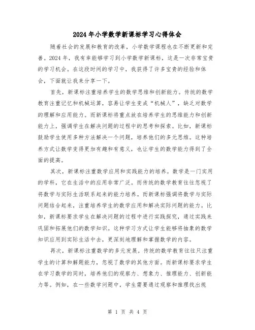 2024年小学数学新课标学习心得体会(2篇)