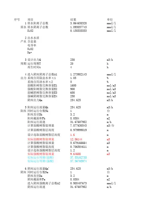 阴阳、混床离子交换系统计算