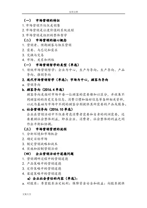 自考市场营销学必过重点