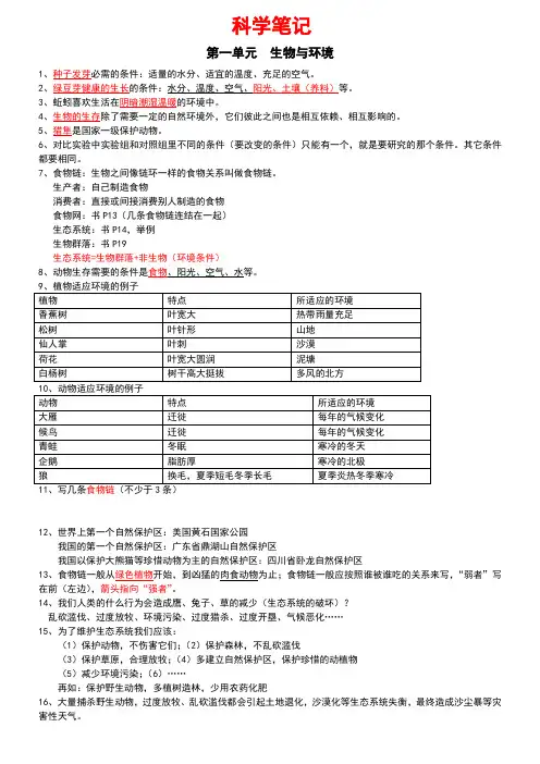 五年级上册科学笔记