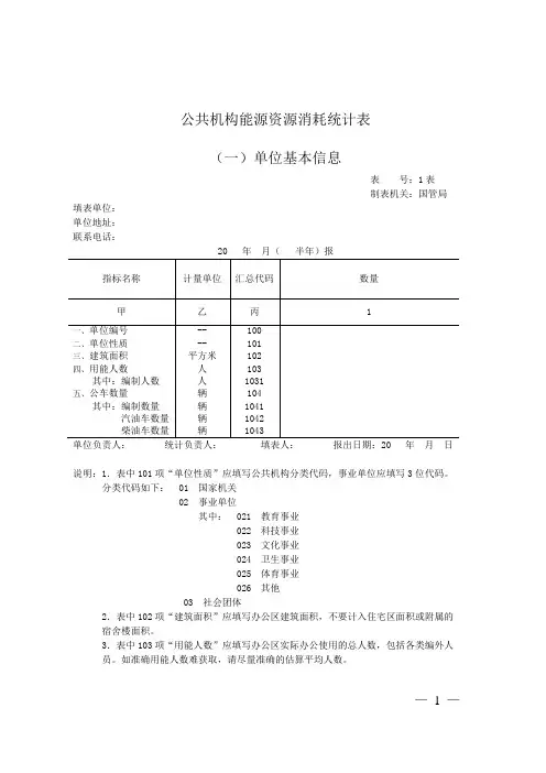 公共机构能源资源消耗统计表