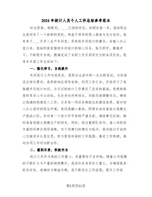 2024年统计人员个人工作总结参考范本（五篇）
